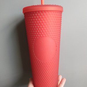 NWT Starbucks 24oz Matte Red "Neon Coral" Studded Cup